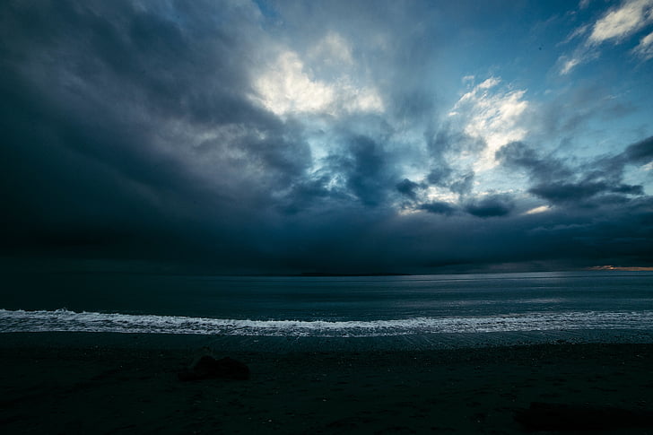 Beach, pilved, loodus, öö, Ocean, Sea, Meremaal