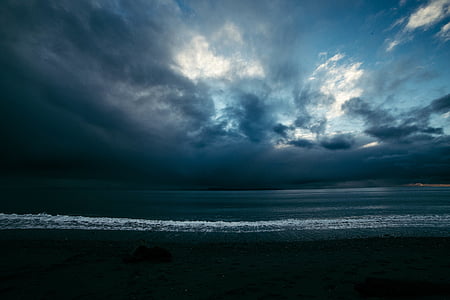 pláž, mraky, Příroda, noční, oceán, Já?, přímořská krajina