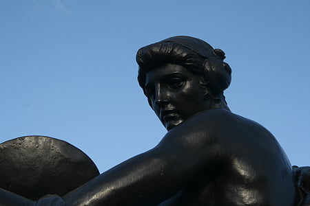 žena, plava, kontrast, London, kip, skulptura, poznati mjesto