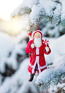 산타 장식, 눈이 트리, 눈, 소나무, 스프루 스 트리, 겨울, 크리스마스