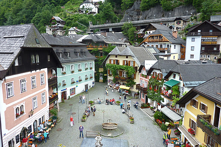 Hallstatt, Austria, oraşul, Piaţa, oameni, clădiri, cumpărături