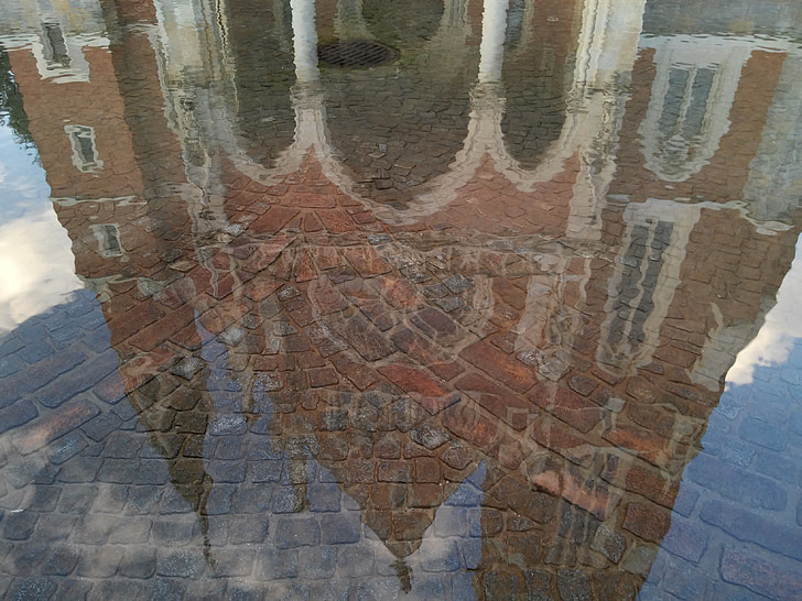 espelhamento, água, pedras de pavimentação, fonte, Graz, Igreja, transparente