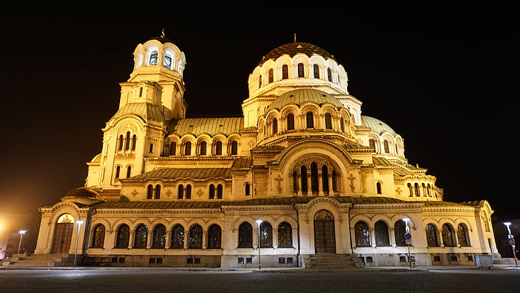 София, Болгария, Кафедральный собор, ночь, Православные, Кристиан, Архитектура