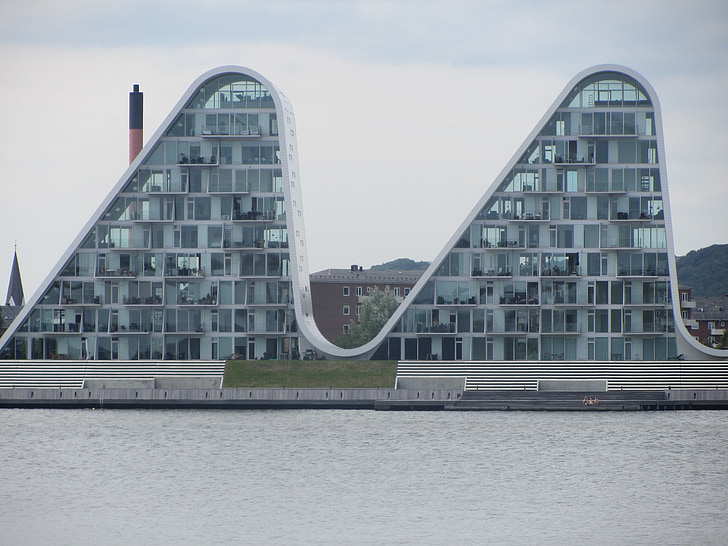 Vejle, Dānija, dzīvokļi, ēka, unikāls, arhitektūra, viļņi