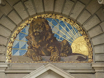 mosaico, arte-final, edifício, casa, governo, Munique, cancellery do estado da Baviera