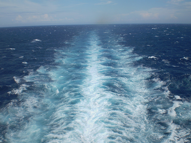 bateau wake, sillage, mer, bleu, nature, vague, eau