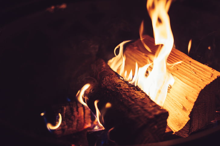 foc, flama, foguera, foguera, fosc, nit, calor