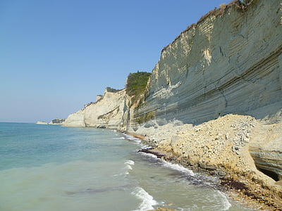 Rock, zee, Corfu, kustlijn, strand, natuur, Cliff