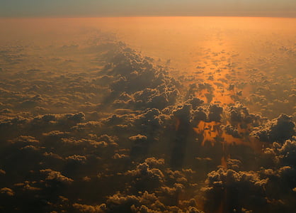 letecký, Foto, Nimbus, západ slnka, zem, oblaky, Dawn