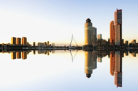 linha do horizonte, Rotterdam, arquitetura, Países Baixos, cidade, arranha-céu, arranha-céus