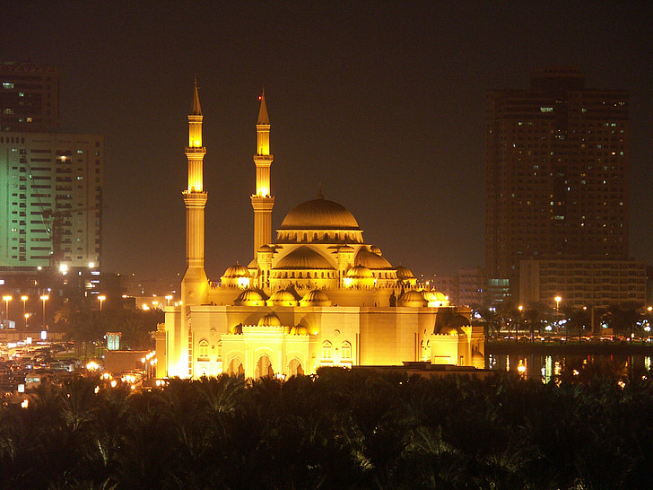 Moschee, Sharjah, Vereinigte Arabische Emirate, u ein e, Gebäude, Architektur