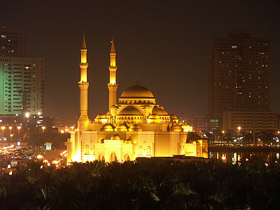 Mezquita de, Sharjah, Emiratos Árabes Unidos, u un e, edificio, arquitectura