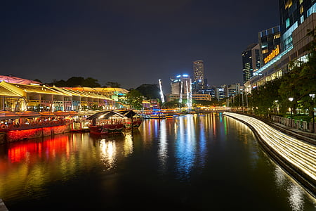 небостъргач, Сингапур, вода, река, градски, архитектура, пътуване