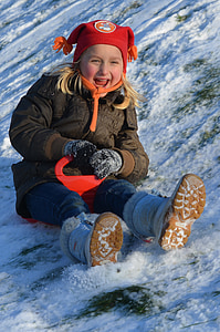 冬天, 儿童, 乐趣, 人, 女孩, 雪, 帽子