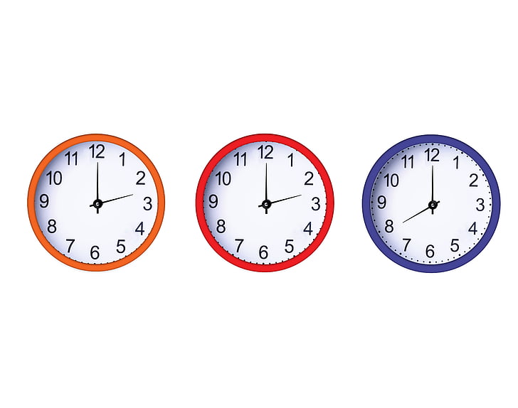 rellotge, veure, temps, blanc, blau, vermell, taronja