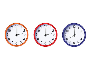 pulkstenis, skatīties, laiks, balta, zila, sarkana, oranža