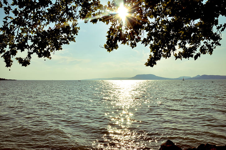 zomer, het Balatonmeer, water, zonlicht, natuur, zee, zonsondergang