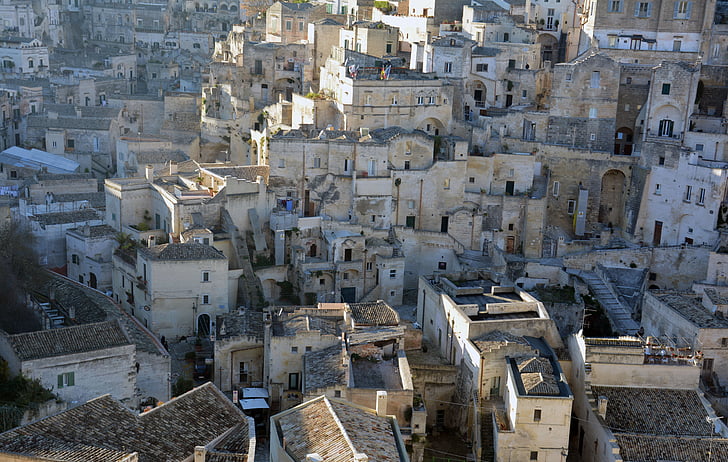 Matera, Basilicata, Sassi, Itálie, UNESCO, Architektura, Panoráma města