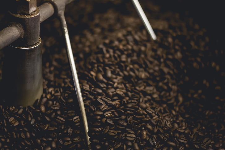 coffee, beans, near, metal, pipe, machine, coffee beans