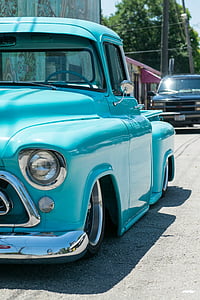 truck, car, blue, old, vintage, hot rod, auto