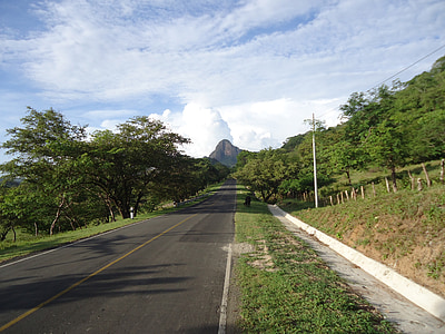 hill, road, quizaltepe, trees, sky, fields, green