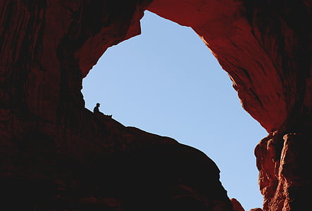 vyras, sėdi, uolos, dangus, Rokas - objekto, kalnų, raudona