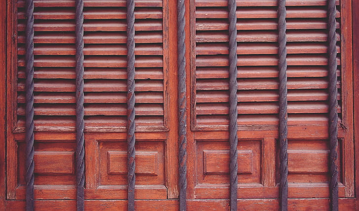 brown, wooden, door, panel, bars, entrance, wood