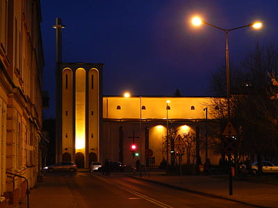 kerk, witte kerk, Straat, avond