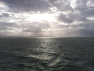 sea, horizon, dom, voyage, clouds, ray of light