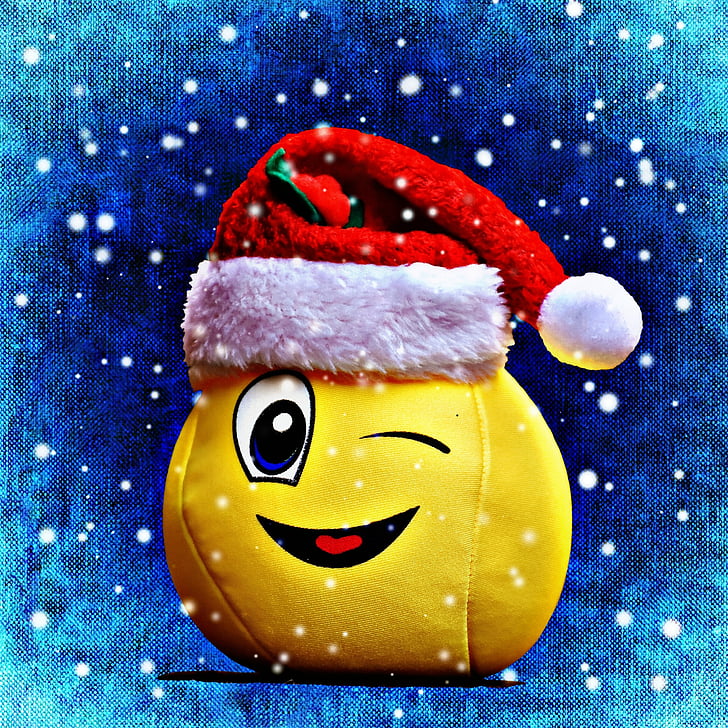 christmas, smiley, snow, funny, laugh, wink, santa hat