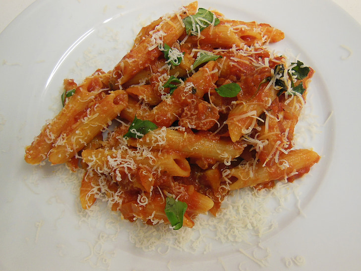 pasta, basil, sauce, tomatoes, cheese, food, vegetarian