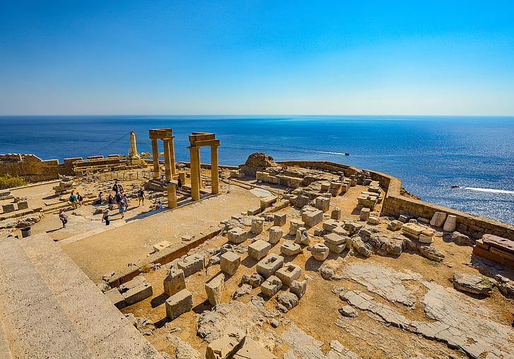 lindos, Griego, Templo de, Rodas, Grecia, mar, Mediterráneo