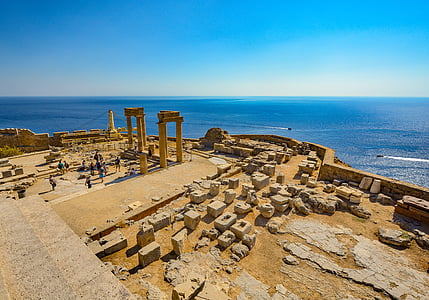 Lindos, Grekiska, templet, Rhodos stad, Grekland, havet, Medelhavet
