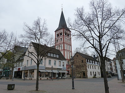 Alemanha de Siegburg, Igreja, espaço, mercado, Inverno, Kahl, Torre