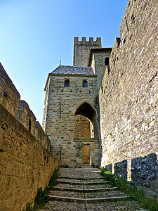 Kasteel, trap, ingang, middeleeuwse, muur, trap, perspectief