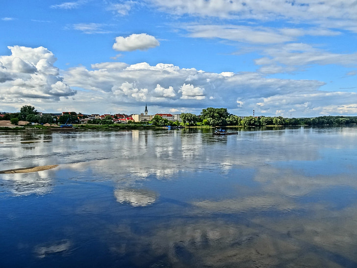 Bydgoszcz, vízparton, nézet, tó, víz, üveges, elmélkedés