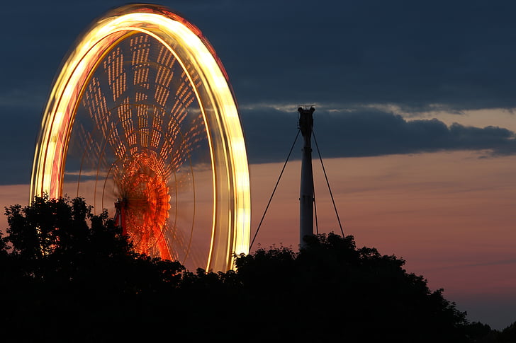 ferris wheel, olympic park, long exposure, year market, fair, munich, celebrate