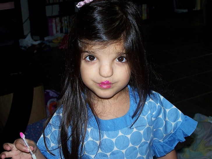 toddler, makeup, lipstick, attempt, expression, child, kid