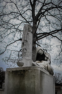 cintorín, Cintorín Pere-lachaise, smrť, Paríž, Socha, pamiatka, sivý deň