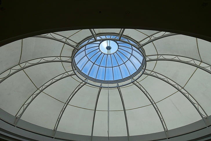 cúpula, claraboia, circular, luz, telhado, estrutura, teto