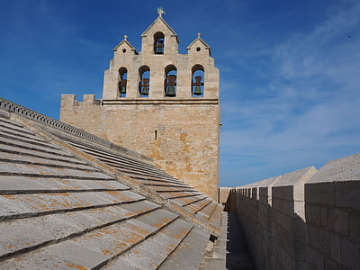 notre-dame-de-la-mer, church, church roof, bell tower, building, architecture, fortified church