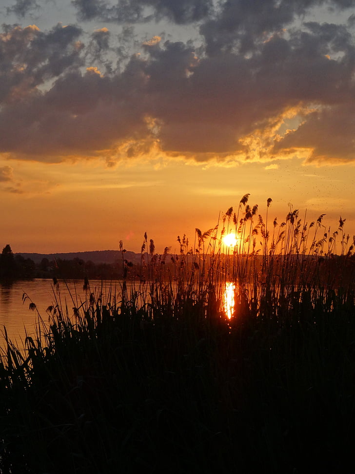paisaje, Polonia, puesta de sol, agua, Lago, noche, romántica