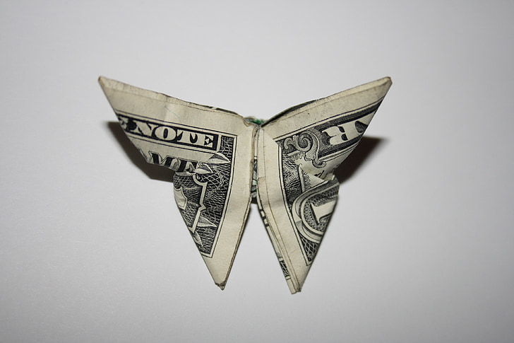 rahaa, perhonen, Origami, dollari, yksi dollari, liiketoiminnan, Maailman liput