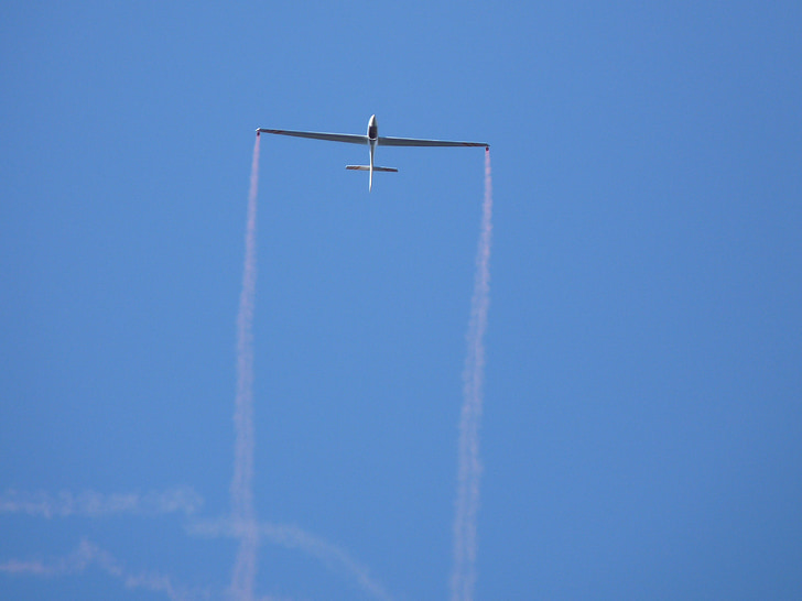 glider, aircraft, stunt, smoke bombs