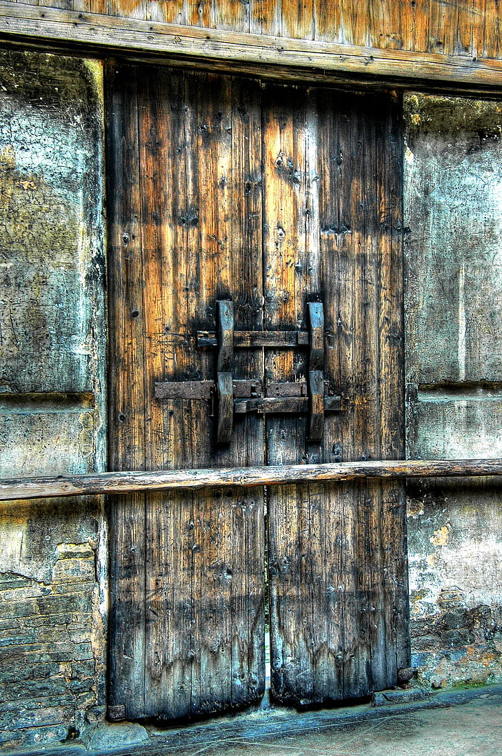 deur, hout, ingang, voormalige, oude, hout - materiaal