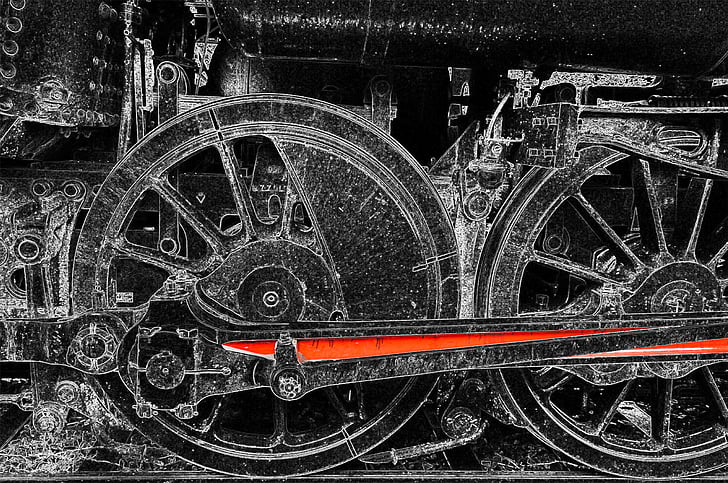 conectarea tije, locomotiva cu abur, cu maşina, tehnologie, cale ferată, roata, suflare axa