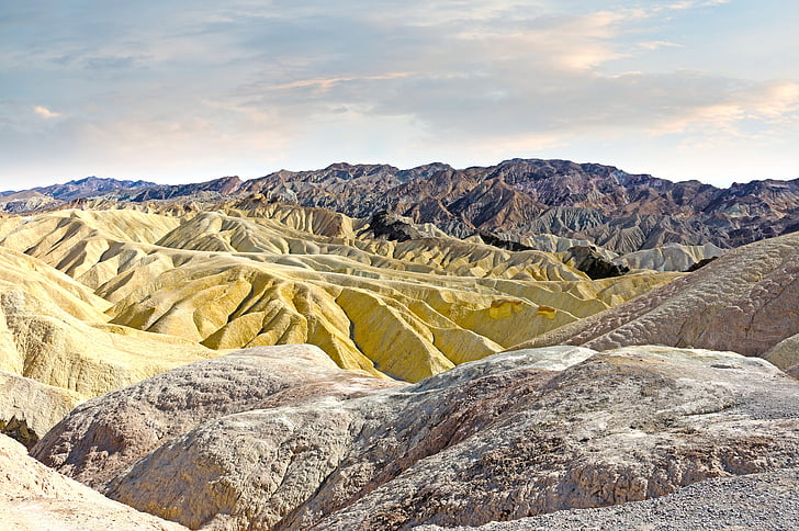 bjerge, farver, sandsten, kamme, Sunset, Death valley, Californien