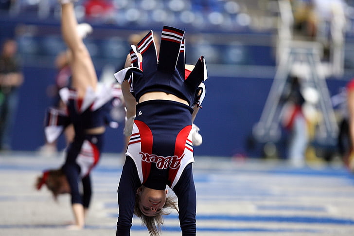 cheerleader, somersault, acrobatic, american football, game, motivation, activity