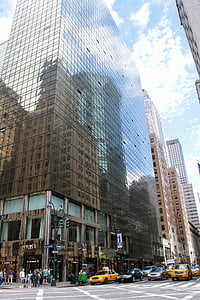 Nova Iorque, reflexão, alta, edifício