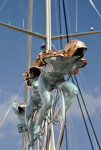Saint-Tropez, Statue, Anna chromy, Fahrrad, Hafen, Bronze, Segelboot